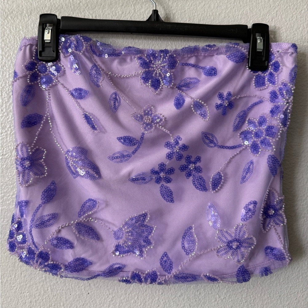 Floral Embroidered Purple Tank Top